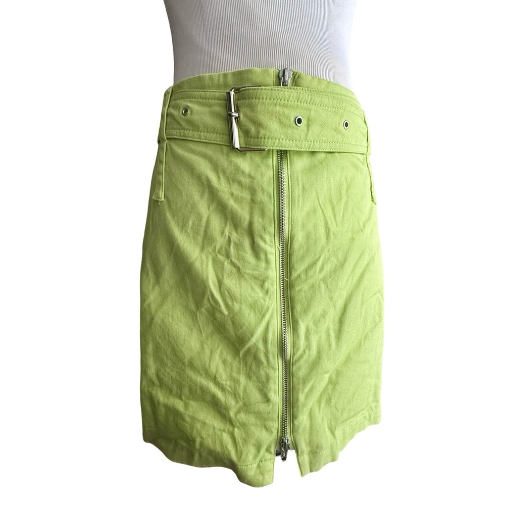 Cache Mini Skirt Women’s Sz 12 Cotton Lime Green Color Belt Included Pockets